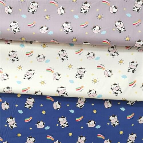 Cartoon Rainbow Cow Fabric Baby Cotton Twill Cloth For Childrens Bedding Quilt Cover Cotton Clothing Material