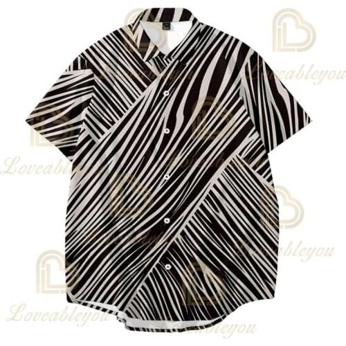 Camisa Masculina Wave Line Abstract Lattice Zebra Pattern 3d Print Shirt Short Sleeve Men and Women Couple Trend Casual Ins