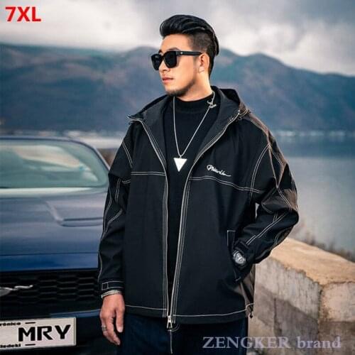 Tide brand plus size mens casual increase big size tide jacket black hooded 7XL 5XL 6XL youth jacket student men jacket