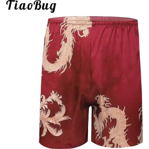 Dragon Geometric Printed Mens Satin Boxers Shorts Summer Casual Breathable Underpants Home Sleepwear Hombre Underwear Beachwear