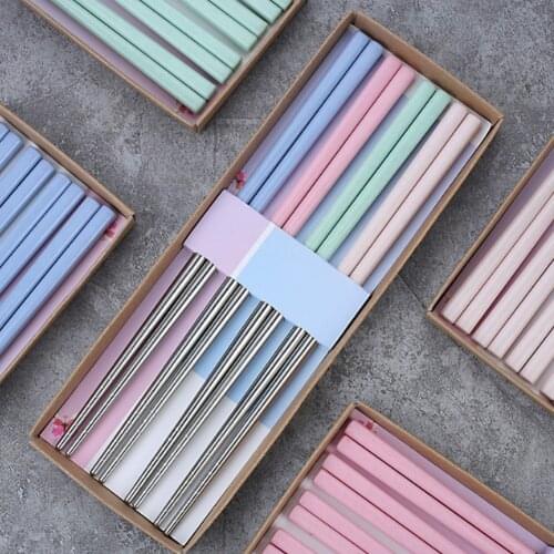 4pair Reusable Dinner Chopsticks Set Dishwasher Safe Stainless Steel Multicolor