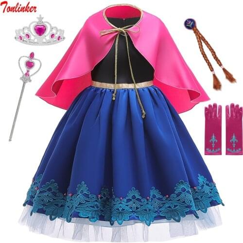 2020 New Girls Costume Princess Dress Snow Queen Dressing Up With Cape For Girl Carnival Fancy Party Dress Kids Dresses