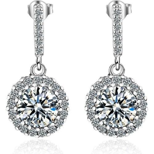 New 925 Sterling Silver Fashion Shiny Cz Zircon Ladies`stud Earrings Women Jewelry Female Christmas Gift Wholesale Girl Cheap