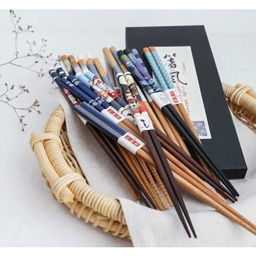 Chopsticks Household High-grade Non-slip Anti-mold Japanese Style Japanese Style Pointed Beckoning Cat Family Bamboo Chopsticks