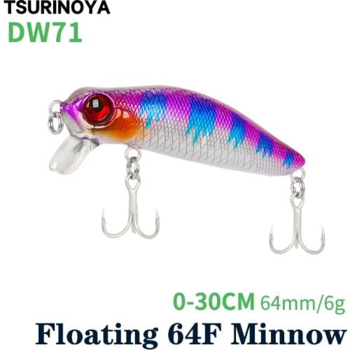 TSURINOYA DW71 64F Floating Minnow Fishing Lure 64mm 6g 0-30m Shallow Range Crank Bait Tungsten Weight System Artificial Bait