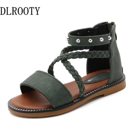 Summer Children Sandals Shoes Girls Gladiator Rivets Weave Princess Kid Party Fashion Beach Zip Flat Toddler Baby Breathable