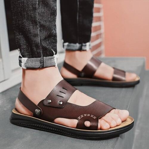 Men Casual Genuine Leather Breathable Beach Sandals For Male Outdoor Soft Comfortable Summer Shoes Fashion Slippers
