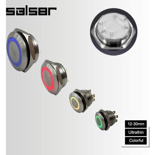 DIY Ultrathin 12/16/19/22/25/30mm Double Three Color Light Momentary/Reset Waterproof Lamp Doorbell PC Metal Push Button Switch