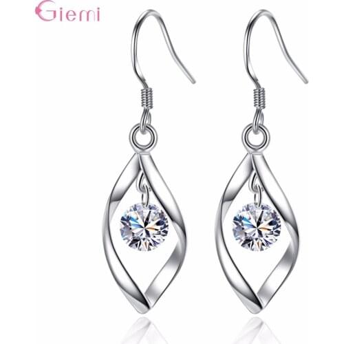 925 Sterling Silver Whirling Shape Round Rhinestones Earrings For Women Silver Jewelry Pendientes Crystal Dangle Drop Earrings