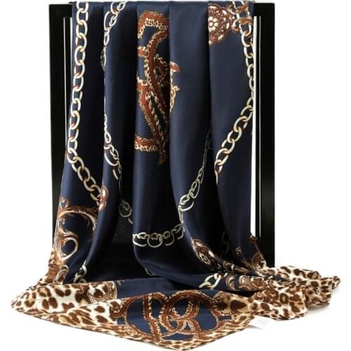 Silk Scarves Women Print Foulard Satin Square Head Hijab Scarfs For Ladies Luxury Brand Shawls 90cm Bandana Female Muffler Scarf