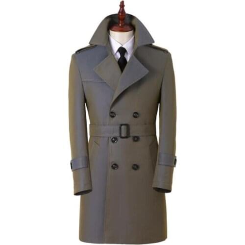 Gradient color trench coats mens windbreaker mid-length spring autumn Korean style slim fashion double-breasted casual jacket