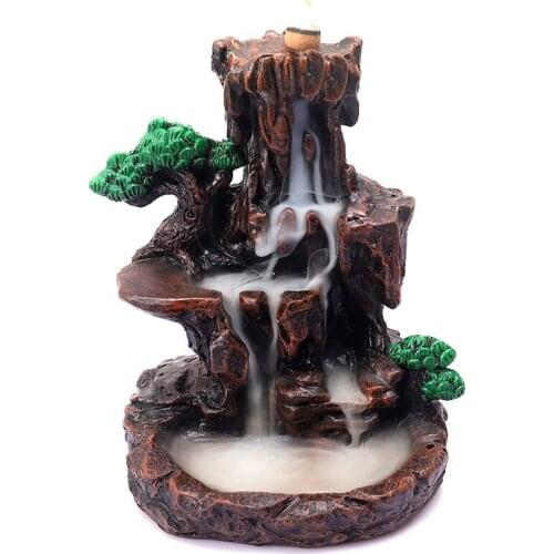 Creative Incense Burner Mountain River Waterfall Home Decor Incense Holder Portable Resin Smoke Backflow Censer Handicrafts