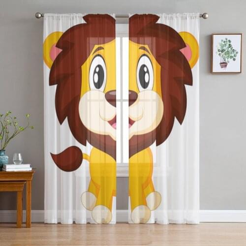 Animal Cartoon Lion Tulle Curtains for Bedroom Home Decor Living Room Kitchen Voile Curtains for Blind Drapes