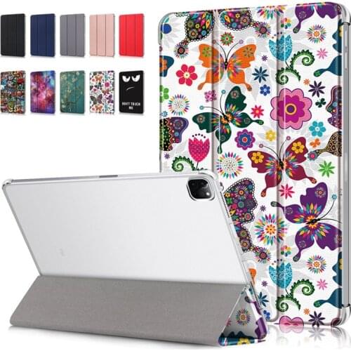 For iPad Pro 12.9 2021 2020 Smart Case Tri-Fold Leather Hard Clear Back Stand Cute Paint Cover Funda For iPad Pro 12 9 Case 2021