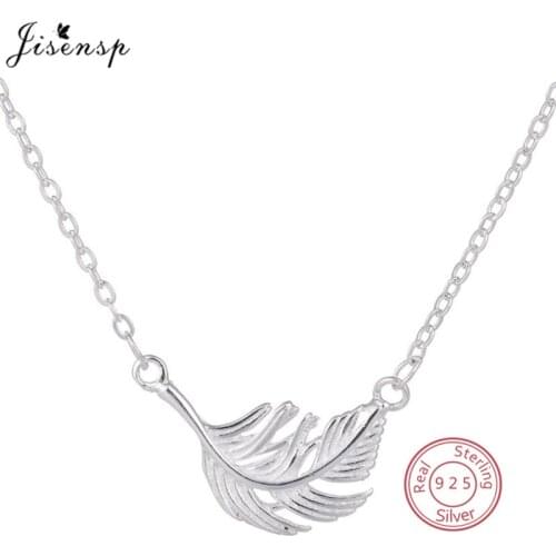 Bohemia 925 Sterling Silver Leaf Pendant Necklace for Women Clavicle Chain Jewelry Fashion Feather Necklaces Choker Female