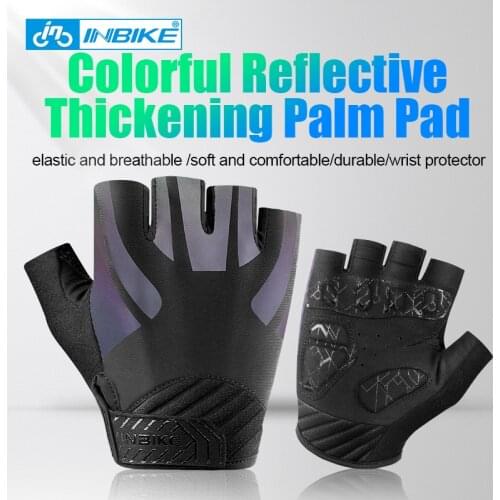 INBIKE Half Finger Cycling Gloves Breathable EVA Pad Short Finger Bike Gloves Shockproof Reflective MTB Gloves Summer Anti Slip