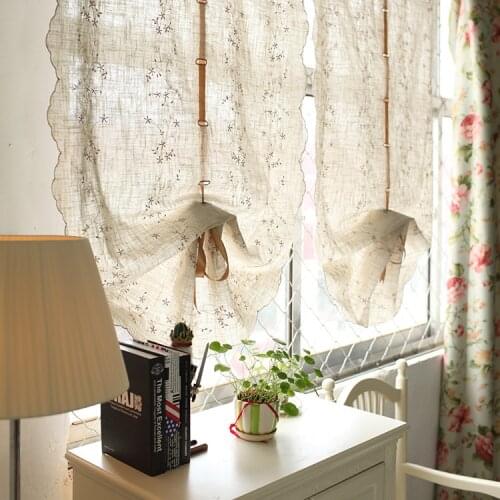 Fluid embroidery linen balloon curtain for living room window short kitchen curtain