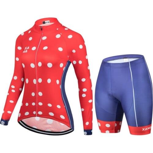 XAMA PRO Womens cycling shirt Breathable Unisex Red Cycling Jersey Spring Anti-Pilling Bike Long Clothing Top Road Team Bicycle