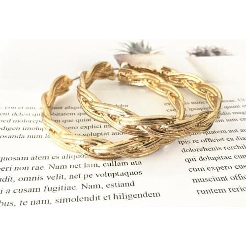 2020 Chic Gold Color Plating Wire Braided Hoop Clutch Earrings For Women Girl Bohemia OL Vintage Decorated Jewelry Accessory