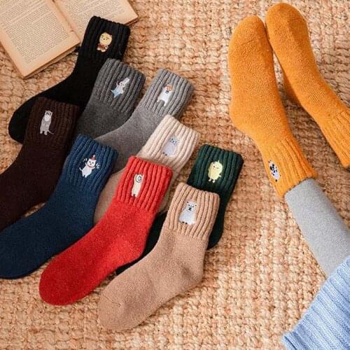 Winter Embroidery Cartoon Animal Woman Socks Japanese Style New Wool Thickened Socks Comfortable Warm Cute Socks For Women