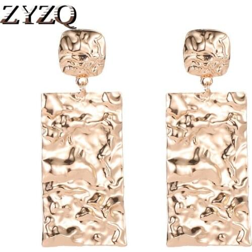 ZYZQ Luxury Hyperbole Drop Earrings For Women Fashion Irregular Rough Surface Design Rose Gold Color Silver Plated Earrings