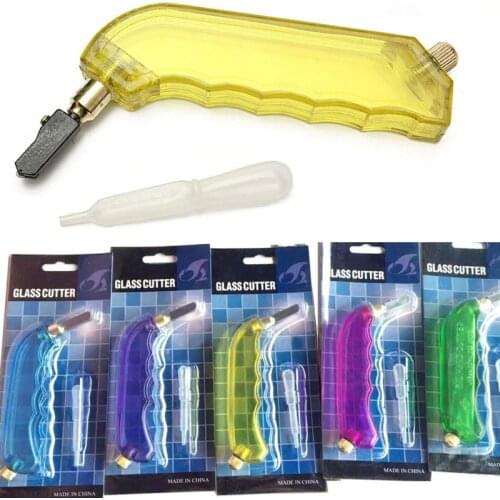 1pc Carbide Stained Glass Cutter Pistol Grip Oil Glass Cutters with Dropper 2-10mm Cutting Thickness Tool Random Colors
