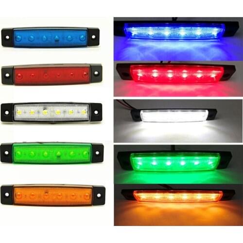 2PCs 12V 24V 6 LED white red blue green amber Car Truck Bus Trailer Side Marker Lights