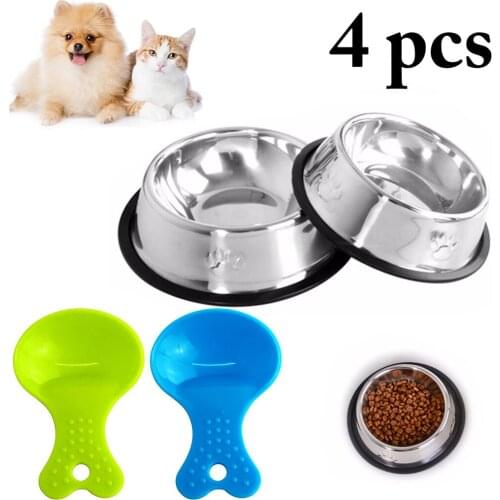 2Pcs Pet Bowl With Footprints Stainless Steel Travel Footprint Feeding Feeder Water Bowl For Dogs Cats Pet Feeding Supplies