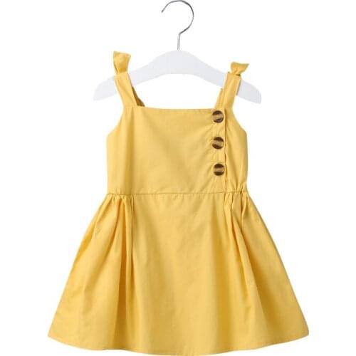 2020 Baby Summer Clothing 1-6Y Infant Kid Baby Girl Cute Pure Color DressSleeveless Belt Button Knee Length A-Line Dress