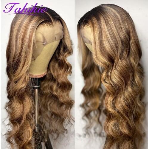 Tahikie 4/27 Highlight Wig Human Hair Wigs For Women Brazilian Body Wave Ombre Lace Front Wig 4x4 T Part Lace Wig Remy Hair