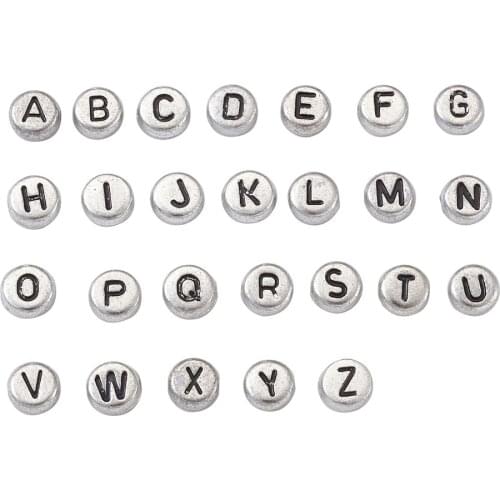 598pcs/set Silver Color Plated Acrylic Alphabet Beads Letter A~Z Flat Round Bead For jewelry making DIY Bracelet Necklace Decor