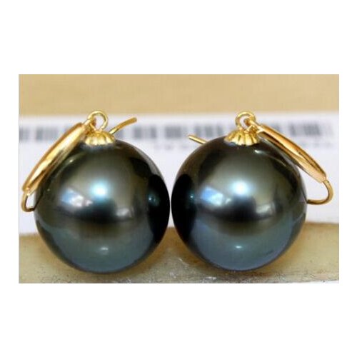 Free shipping >>>>noble jewelry stunninga pair of 10-11mm natural round black green pearl earring