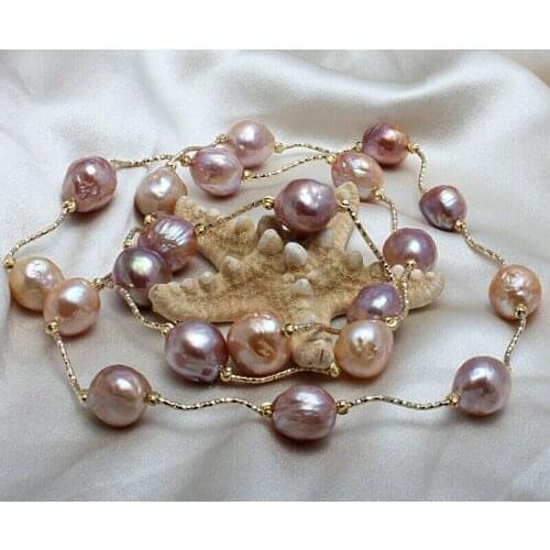 Genuine natural Metallic luster Big pearl 11-13mm Baroque Irregular Necklace Sweater chain 30