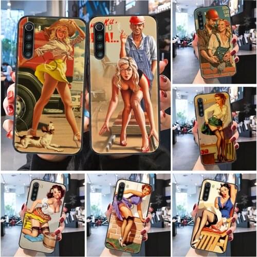 WW2 Sexy Retro Girl poster Illustration Phone case For Xiaomi Redmi Note 7 7A 8 8T 9 9A 9S 10 K30 Pro Ultra Frosted black