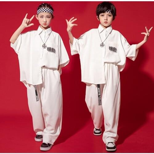 Kid Cool Hip Hop Clothing White Oversized Shirt Top Short Sleeve Loose Streetwear Pants for Girls Boys Dance Costume Clothes Set