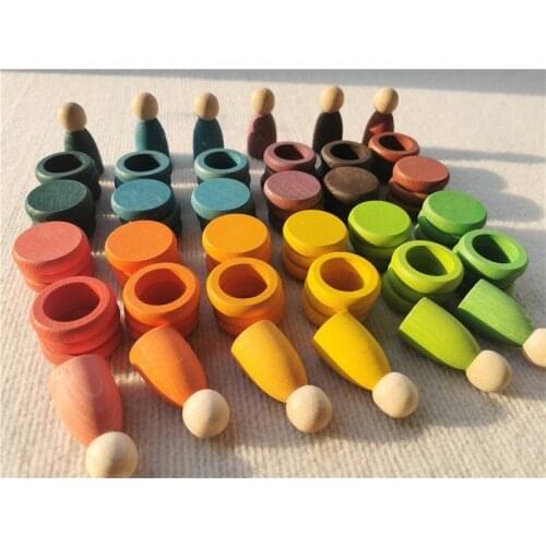 12 colors Kids Wooden Toys Beech Rainbow Coins and Rings Stackable Blocks Nature Loose Parts Creative Toy