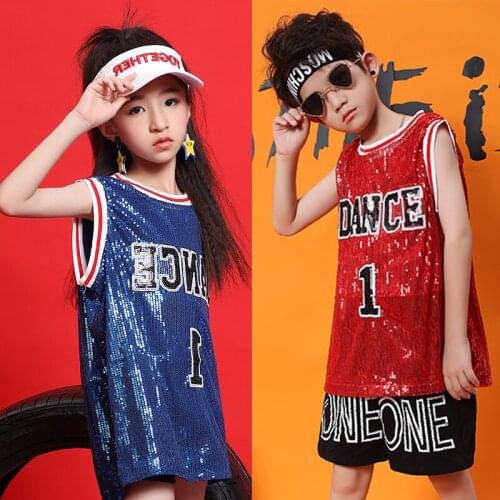 Jazz Dance Costumes Fashion Sequined Top Vest Children Street Dancewear Hip Hop Clothing Girls Boys Performance Wear DNV12108