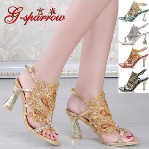 G-sparrow 2018 New Women Genuine Leather Fashion Stiletto High Heel Shoes Sexy Rhinestone Wedding Evening Sandals Big Size 11