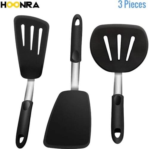 HOONRA 3Pcs X-Large Silicone Slotted Turner Spatula Multi Functional Kitchen Tools Set Silicone Cooking Utensils Set Non-stick