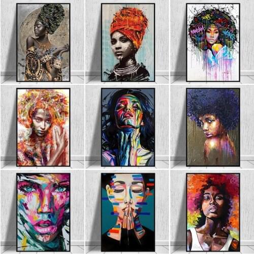 African Abstract Girl Canvas Painting Character Wall Art Graffiti Posters and Prints Woman Portrait Street Pictures Home Decor