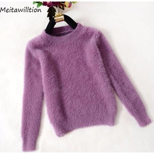Korean Cashmere Sweater Autumn Winter Thick Warm Fluffy Pullover 2020 Casual O-Neck Long Sleeve Loose Office Tops