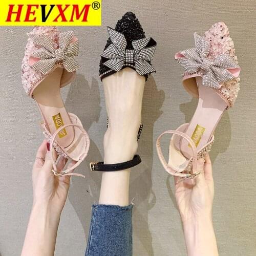 Fashion The New Summer High Heels Women Butterfly-knot Pointed Toe Party Buckle Strap Med (5cm) Sequined Cloth Square Heel