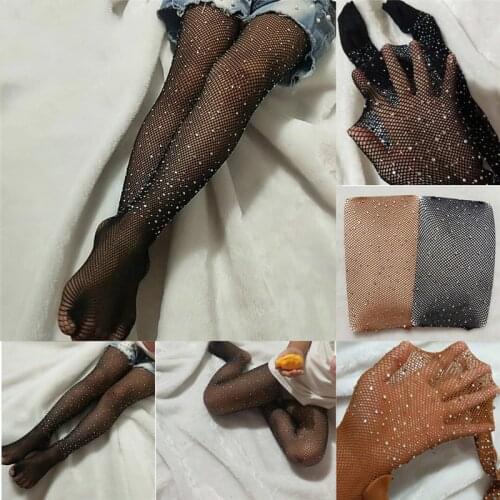 Fashion Kids Girls Fishnet Tights Stockings Rhinestones Hosiery Pantyhose Summer Autumn Black Skin Color
