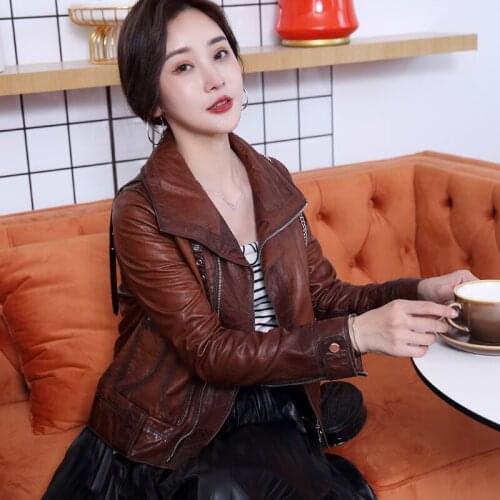 Fashion Female Jackets Spring Autumn 2021 Real Sheepskin Leather Jacket Women Motorcycle Womens Coats Mujer Chaqueta Zjt1977