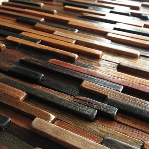 Natural wood backsplash 3D log wood tile kitchen backsplash mosaic tile wood panel strip tile mosaic floor tiles, HME4035