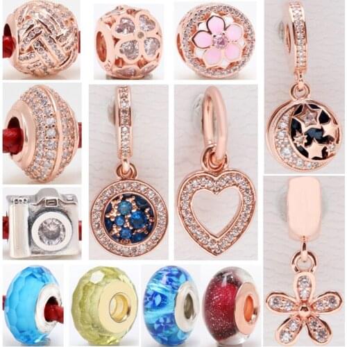Original 925 Sterling Silver Rose Gold Night Sky Pendant Camera Beads For Pan Charm Bracelets And Necklaces Ladies Diy Jewelry
