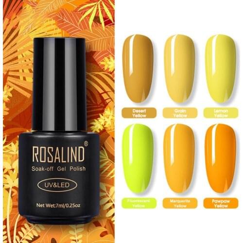 ROSALIND 7ml Lemon Grain Color Soak Off UV Gel Yellow Series Color Fast Drying Nail Polish Varnish Lacquer Decor