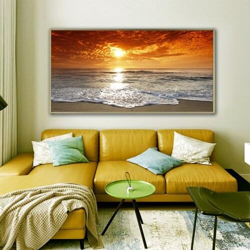 Landscape sunset wall picture painting seascape wall poster on canvas beach wave canvas painting for living room