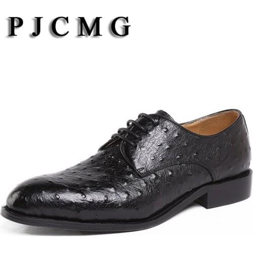 PJCMG Mens Spring/Autumn Men Fashion Business Formal Genuine Leather Lace-Up Pointed Toe Handmade Flat Patent Oxford Men Shoes
