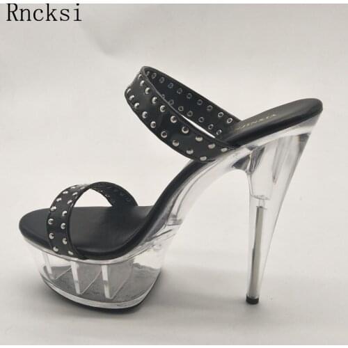 Rncksi Fashionable womens crystal shoes noble transparent floor 15 cm high heel Slippers beaded decoration Dance Shoes